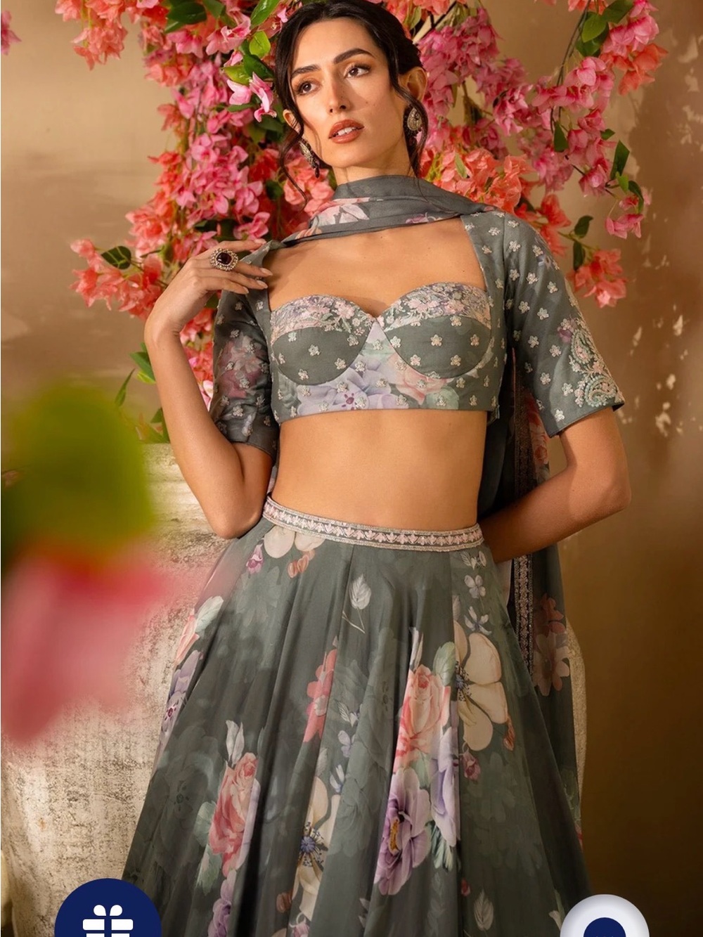 Floral Printed A-Line Maxi Skirt in Sage Green